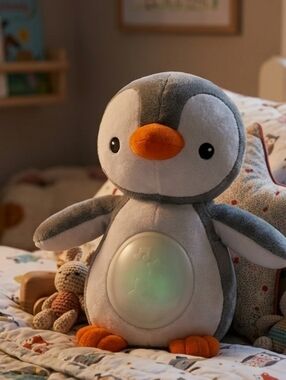 Plush Penguin Nightlight Toy - White, Gray & Orange